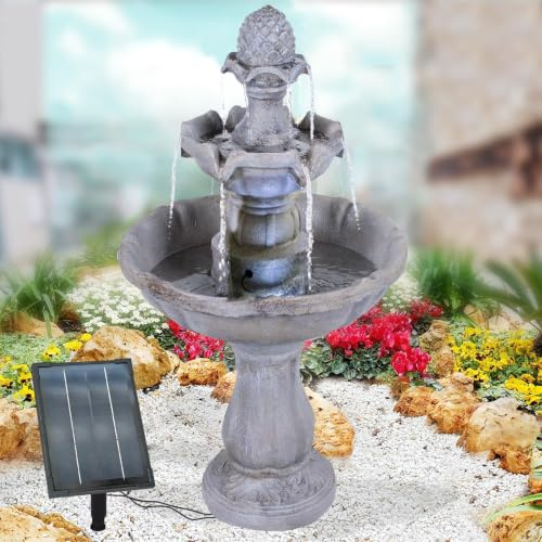 Fontaine solaire de jardin Pompe d'étang de jardin avec lumière Asia-Garten pour terrasse, balcon, avec fonction de démarrage immédiat de la pompe avec batterie lithium-ion et lumière LED