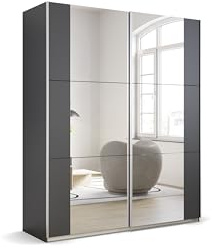 Rauch Möbel KRONACH, Schwebetürenschrank, Grau metallic, Breite 175 cm | Kleiderschrank mit Schwebetüren, Schiebetüren, 2-türig, mit Spiegel, für Schlafzimmer, Kinderzimmer, Wohnzimmer, Garderobe