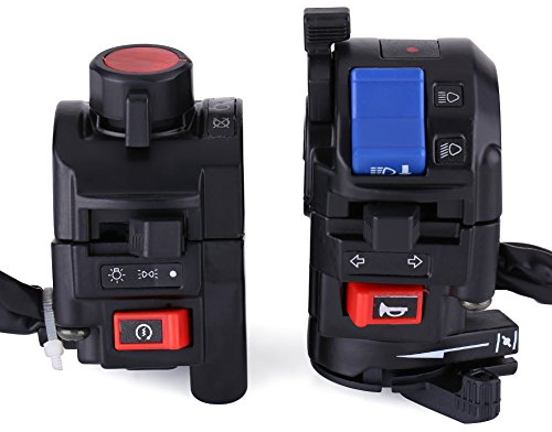 Interrupteur de Guidon de Moto, Keenso Interrupteur de Commande Gauche et Droite 7 / 8inch Phare Clignotant Klaxon Commutateur d'Arrêt de Faisceau Haut Bas(Black)