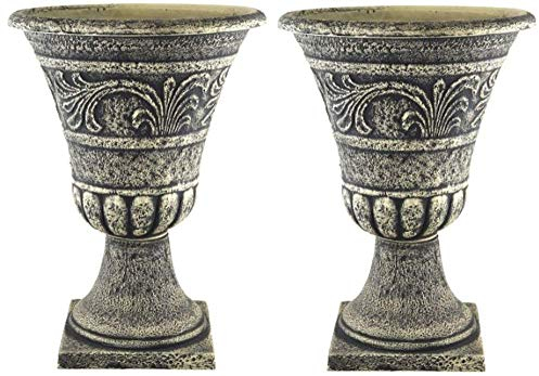 Muddy Hands Stone Look Large Plant Pots Outdoor Garden Patio Urn Stand Round Tall Planters (2)