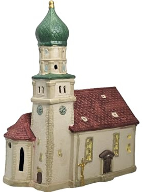 Kirche in Wasserburg am Bodensee aus Porzellan – Windlicht Lichthaus Miniatur-Modell – B19 x T12 x H24 cm -Dekohaus Weihnachtsdorf Miniaturwelt Winterdeko Sammlerobjekt Weihnachtsdekoration