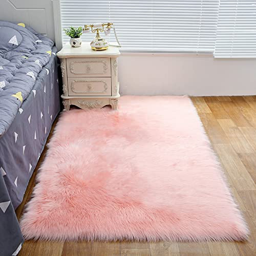 ZFHTAO Supermjukt lammskinn syntetisk sängmatta gosig långhårig päls ull sängmatta anti-ludd fluffig gosig filt justerbar – rosa A 150 x 160 cm