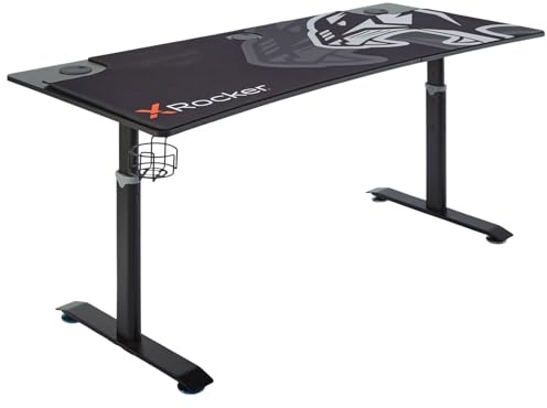X-Rocker Cougar XL 160cm x 60cm, Standing Gaming Desk - Large Dual Monitor, Sit to Stand, Height Adjustable, Sturdy Metal Frame for Adults & Kids - Black & Orange - Mouse Mat Included
