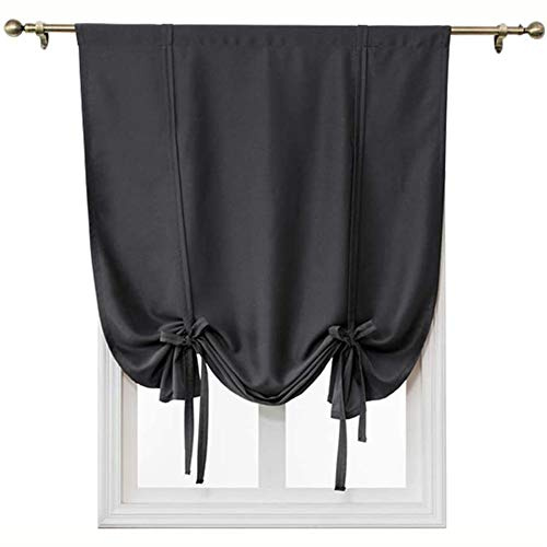 Rideau occultant à nouer - Traitement de fenêtre avec passe-tringle - Bloque la lumière - Pour petite fenêtre de chambre à coucher (noir, 80 x 120 cm)