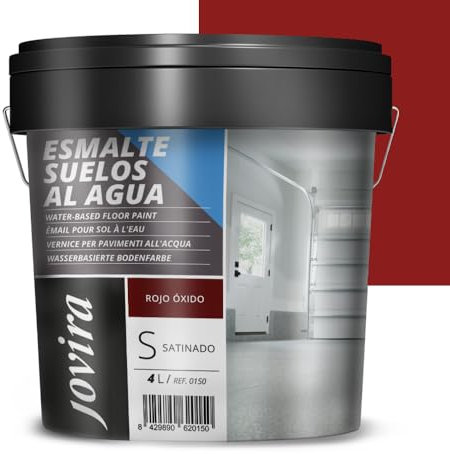 JOVIRA PINTURAS Esmalte Suelos al Agua. Especial para suelos de garajes, almacenes, gimnasios, lavanderías, parques infantiles, pistas deportivas, etc. (4 Litros, Rojo Oxido) C-13