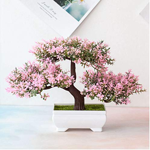 Artificial Bonsai Cedar,Simulation Pine Tree Potted Plant, Artificial Flowers Fake Pink Potted Plants Ornaments,Creative Simulation Bonsai Pot Home Decor