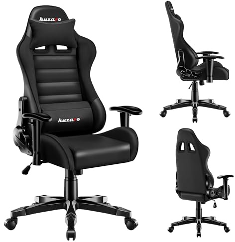huzaro Ranger 6.0 Gaming Stuhl Kinder - Ergonomischer Drehstuhl - Schwarz | ab 6-12 Jahre, Ergonomischer Schreibtischstuhl Jugendliche & Mädchen, Verstellbare Lendenkissen, Belastbar bis 130kg