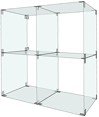 Glassteckvitrine Glasregal Würfelform 83x83cm | Vitrine 4 Fächer 40x40cm Glasplatten Sicherheitsglas | Verkaufsregal Messevitrine Steckvitrine Schaufenstervitrine Selbstbauvitrine Deko-Vitrine