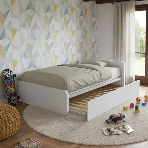 Letto 1 piazza e mezza con letto estraibile - Testata a destra, Bianco