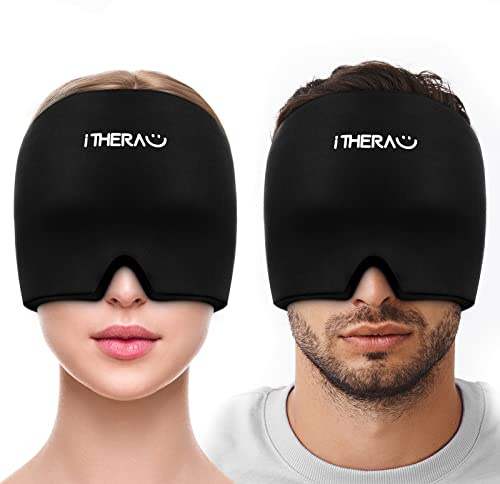 I-THERA-U Migräne Maske 2pcs - Wiederverwendbar Schlafmaske Headache Hat | Kopfschmerzen Kühlpads Gel, Migräne Haube Für Geschwollene Augen, Verspannungen, Sinus & Stressabbau, Männer & Frauen