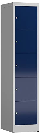Lüllmann XL Schließfachschrank Fächerschrank 5 Fächer, 1800 x 400 x 500 mm (RAL 7035/5010 lichtgrau/enzianblau)