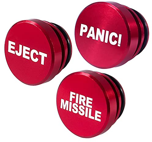 Dealikee 3 PCS Cigarette Lighter Plug Cover Replacement, Aluminum Button Universal Push Button Fits Most 12 Volt Automotive Vehicles (Red EJECT & FIRE & PANIC)