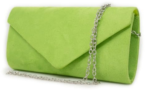 Emila Pochette verde scamosciata elegante da donna Cerimonia piccola Borsa a mano Clutch bag Borsetta sera per matrimonio cresima comunione battesimo signora ragazza Verde
