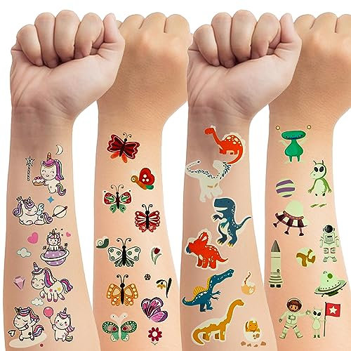 250Stk Temporäre Tattoos für Kinder, LISOPO 20 Blätter Mitgebsel Kindergeburtstag Cartoon Leuchtende Tattoos Weltraum Fake Tattoo Gastgeschenke Geburtstagsdeko Mädchen Geschenke Party Deko