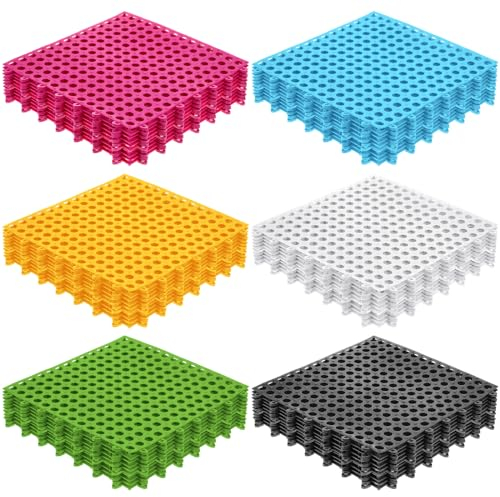 Tinideya 60 Stück Drainagefliesen, ineinandergreifende Bodenfliesen, 30 x 30 cm, weiches TPE, Pool-Bodenmatte mit Ablauflöchern, rutschfeste Drainagematte, belüftete Bodenmatten für Küche, Badezimmer,