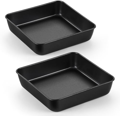 Joyfair Lot de 2 moules à gâteau carrés, en acier inoxydable, avec revêtement anti-adhésif, 21 x 21 x 5 cm, parfaits pour brownies, lasagnes, gâteaux, sains et durables, faciles à nettoyer, JF1259