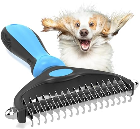 Decyam Fellpflegebürste für Haustiere doppelseitig Haarausfall und Entfilzung Unterfellrechen für Hunde und Katzen extra breite Metall-Hundepflegebürste Hundebürste Hundekamm