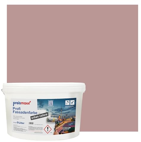 Preismaxx Profi Fassadenfarbe urban colors, bunte Außenfarbe, rot, rosenholz, rosewood 5L, matte, wasserabweisende Aussen-Dispersion, hohe Wasserdampfdurchlässigkeit