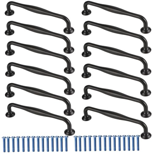 TYSM-CC 12 Stück Türgriffe Küche 128mm – Aluminiumlegierungs Griffe mit Schrauben & Dichtringen | Schwarze Möbelgriffe Rostfrei & Kratzfest | Für Küchenschränke, Badezimmer & Wohnzimmer