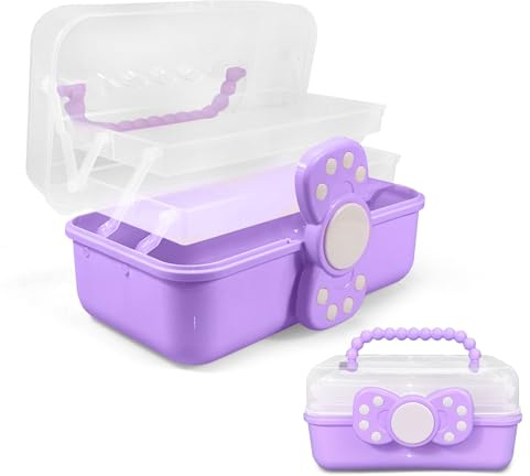 Rictine 10.6in 3-Layer Multipurpose Storage Box Art Craft Organizer Storage Box Kids Clear Plastic Portable Storage Box/Tool Box with Handle for Sewing,Cosmetic,Medicine,Nail,Hair Accessories