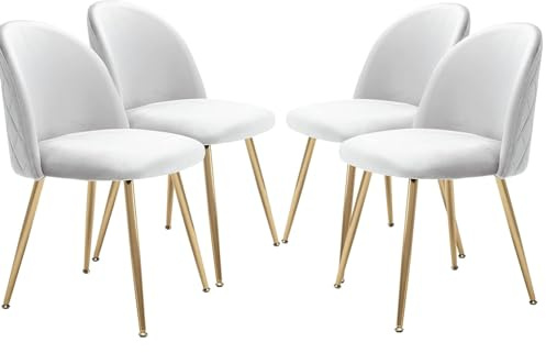 JINPALAY Uppsättning av 4 sammetsstolar, moderna köksstolar för matsal, vadderade stolar med hög rygg, för sovrum, vardagsrum, gyllene metall, justerbara (beige, 4)