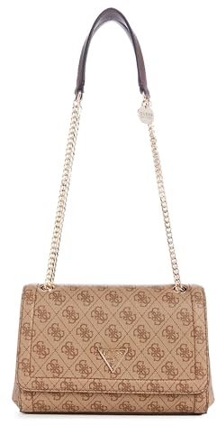 GUESS Damen Noelle Umwandelbare, wandelbare Umhängetasche, Crossbody-Klappe, Latte-Logo