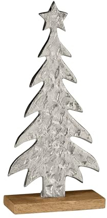 EGLO LIVING Deko Baum Baliguian, Weihnachtsdeko Wohnzimmer | Tischdeko Weihnachten aus Holz in Natur und Metall in Silber, Adventsdeko Fensterbank, 31 x 14,5 cm