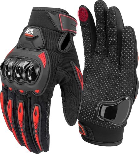 KEMIMOTO Motorcycle Gloves for Men/Women, Touchscreen Dirt Bike Gloves with Shell, Anti-Slip for Motorbike, Riding, Racing, Cycling, Dirt Bike, ATV, UTV, Motocross, BMX, Hiking (Red-L)
