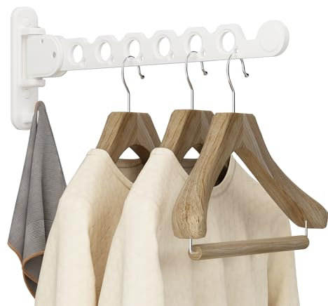 Danpoo Clothes Drying Rack Foldable Wall Mounted Laundry Drying Rack Clothing Coat Hanger Clothes Dryer White