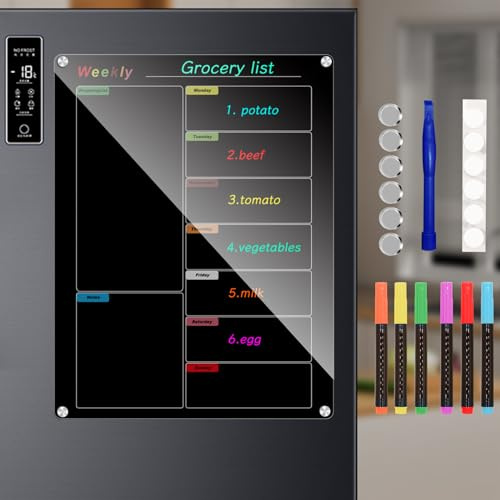 Acrylic Magnetic Calendar for Refrigerator, 12x16 Black Fridge Calendar Dry Erase Planning Boards Weekly Planner