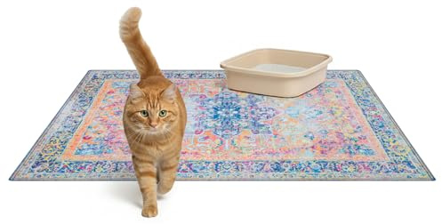 Lovewag Pets Cat Litter Mat 2 Pack - Large 36x48 Machine Washable Easy Clean Non-Slip Waterproof Trapping Mats for Cats - (Marmalade Sunshine)