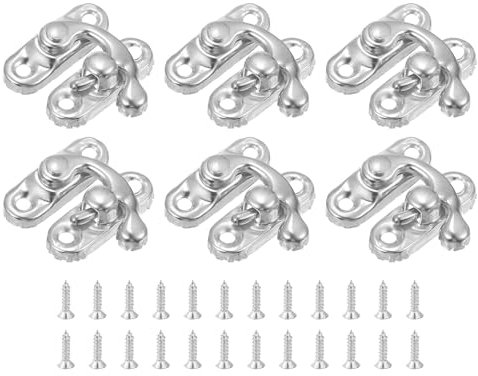 QUARKZMAN 6 Stück Vintage-Verschlüsse, 23 x 26 mm, Mini-Schwenkarm-Verschluss, rechter Verschlusshaken, Haspe mit Schrauben für Schmuckschatulle, Koffer, Werkzeugkasten, Holzkoffer, Silber