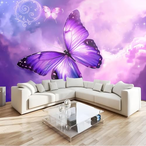 Dreamy Colors 3D-fototapet väggmålning Lila Fjäril Icke-vävd Konsttryck Väggmålningar, Inomhus Lyxig Väggmålning för Vardagsrum TV-bakgrund Barnrum Inredning W350 X H256 Cm