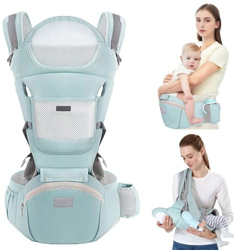 6-in-1 Babytrage, Neugeborene Babytrage, Ergonomisch Babytrage mit Hüftsitz Multifunktional Kindertrage Dorsal und Ventral, Atmungsaktive und Weicher, für Babys und Kinder von (Hellgrün)