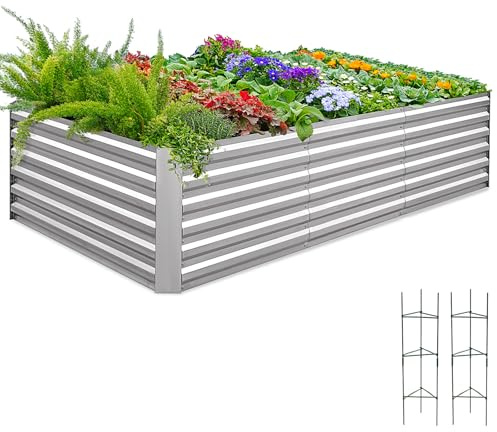 Quictent Bancal de metal 244 x 122 x 56 cm, resistente a la intemperie, elevado, extragrande, jardinera con jaulas de tomates, jardinera para jardín, color plateado