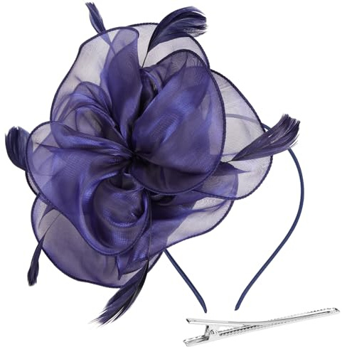 Alaoo Fascinator-hatt, nätblomma fjäder fascinator-pannband, kvinnor fascinerande hattar, festkostym huvudbonader för bröllop, tefest, cocktailrace, alla hjärtans dag (blommor-kungsblå)