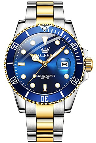OLEVS Uhr Herren Silber Luxus Gold Edelstahl Wasserdicht Datum Quarz Uhr