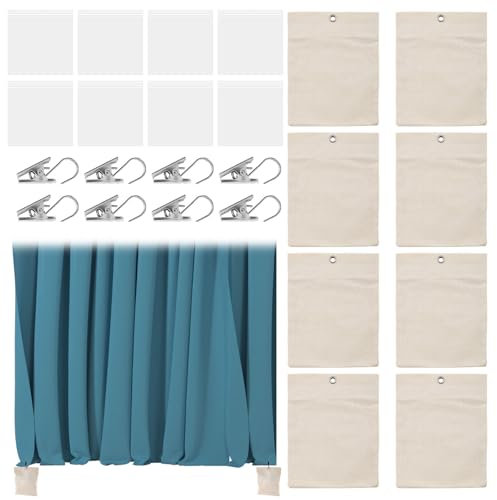 BOXOB 8pcs Outdoor Curtain Weights, 15oz Patio Curtain Sand Bags with Clips & Sealed Bags Drapery Weights Bottom Heavy Wind for Pergola Drapes Cabana Gazebo Garden