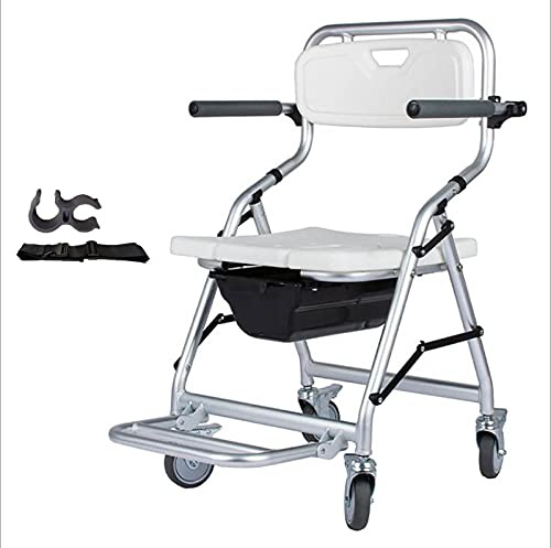 QZQJUILU Chaise percée Pliante avec accoudoirs et roulettes – Fauteuil Roulant de Salle de Bain Portable pour Personnes âgées handicapées sous la Douche(B(with Accessories))