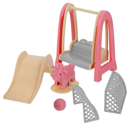 FUNNETOYU Miniature Doll House Swing Set Realistic Slide Rocking Horse and Football Goal Accessories for Dollhouse Decoration and Pretend Play
