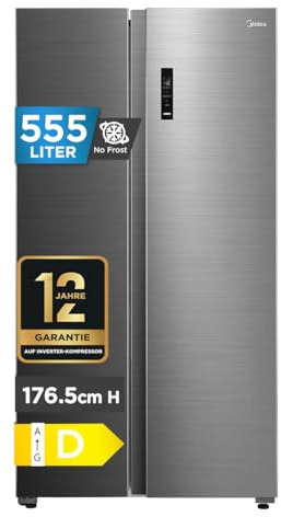Midea 555L Frigorifero Side by Side, Total No Frost, MDRS710FGD46 | 360° Multi Air Flow, Compressore Inverter, Ultra silenzioso 37 dB, 349 L frigorifero + 206 L congelatore, Acciaio Bru