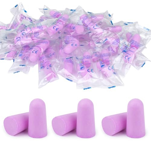 60 Pairs Ultra Soft Foam Ear Plugs, 38dB SNR Noise Reduction Earplugs for Sleeping Hearing Protection Travel Study Concentration Construction Site (Purple, One Size)
