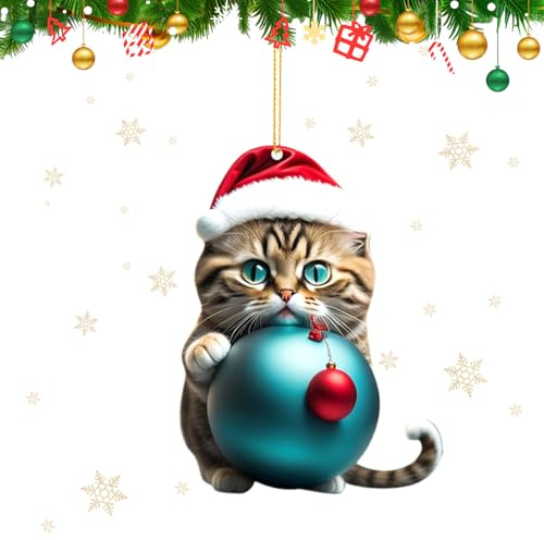 CUVZORA Katze Weihnachtsbaum Anhänger, Acryl Cartoon Dekorative Ornamente, 2D Katze Christbaumschmuck, Süßes Weihnachtskatze Ornamente, für Veranda, Flur, Büro, Wohnheim, Urlaub(C)
