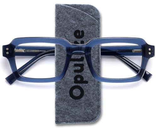 OPULIZE EDG Blue Light Blocking Glasses for Women & Men , Anti-Reflective & Anti-Glare Computer & Gaming Glasses , Vintage Rectangular Frame , UV Protection , Blue , Pack of 1 with 1 Pouch