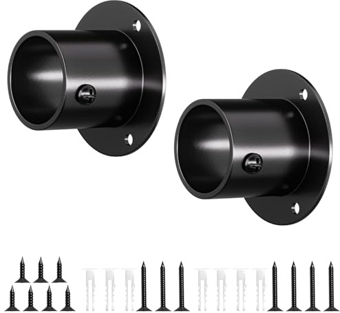 Wardrobe Rail Bracket, 2Pack Wardrobe Pole Brackets Flange Rod Holder, Heavy Duty Curtain Pole Brackets Stainless Steel Closet Pole Sockets for Wardrobe Shower Curtain, 32mm(Black)