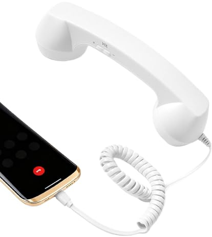 Retro Phone Handset, Retro Phone Handset For Cell Phones, Black/White Telephone Handle Receiver With Microphone & Speaker, Telephone 90s Style Landline Handle Receiver Cell Mobile Phones