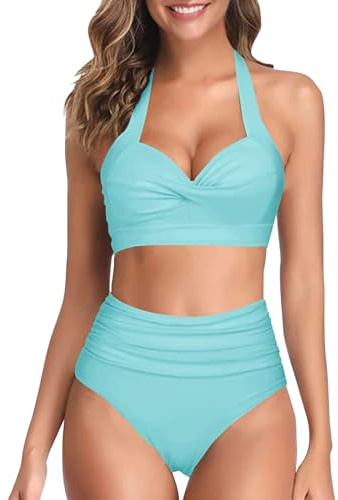 Ensemble bikini sexy et élégant pour femme - Deux pièces - Col en V - Triangle - Push Up - Bikini de plage - Maillot de bain ventre plat - Haut de bikini avec rembourrage - Sans armatures, Blanc., XXL