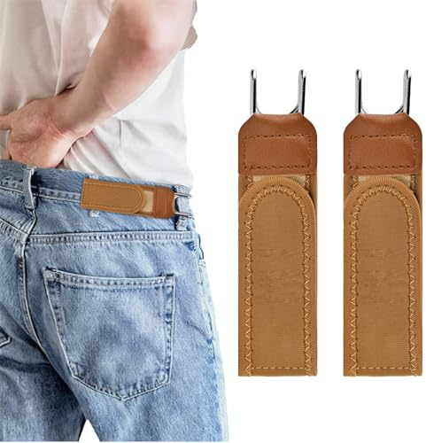 ZUIMEIHQH 2PCS No Buckle Belts for Men, Elastic Work Tool Belt Buckle for Men Women, Adjustable Tactical Men's Belts for Valentine's Day Anniversary Birthday (Brown)
