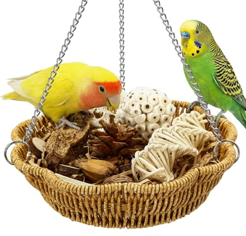 Jevnd 20Pcs Bird Foraging Toy Set with Hanging Basket, Natural Shredding | Chew Enrichment Toys for Parrots Cockatiels, Budgies, Parakeets, Cage or Floor Puzzle Foraging Toys for Mental Stimulation