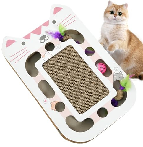 Tablero rascador para Gatos - Interactivo para con Pelota | Rascador para Gatos de Interior, Juego de Movimiento, Mantenimiento en Interiores de, Alfombrilla para rasca